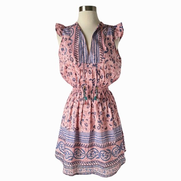 Alicia Bell Lola Pink Blue Silk Cotton Mini Dress Size XS Boho - Picture 7 of 7